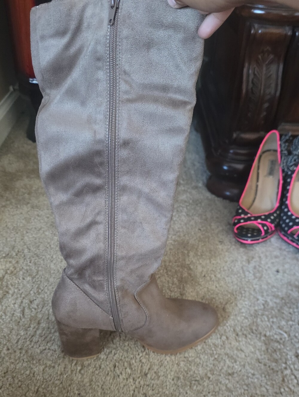 Allegra K Taupe Over-the-Knee Block Heel Boots